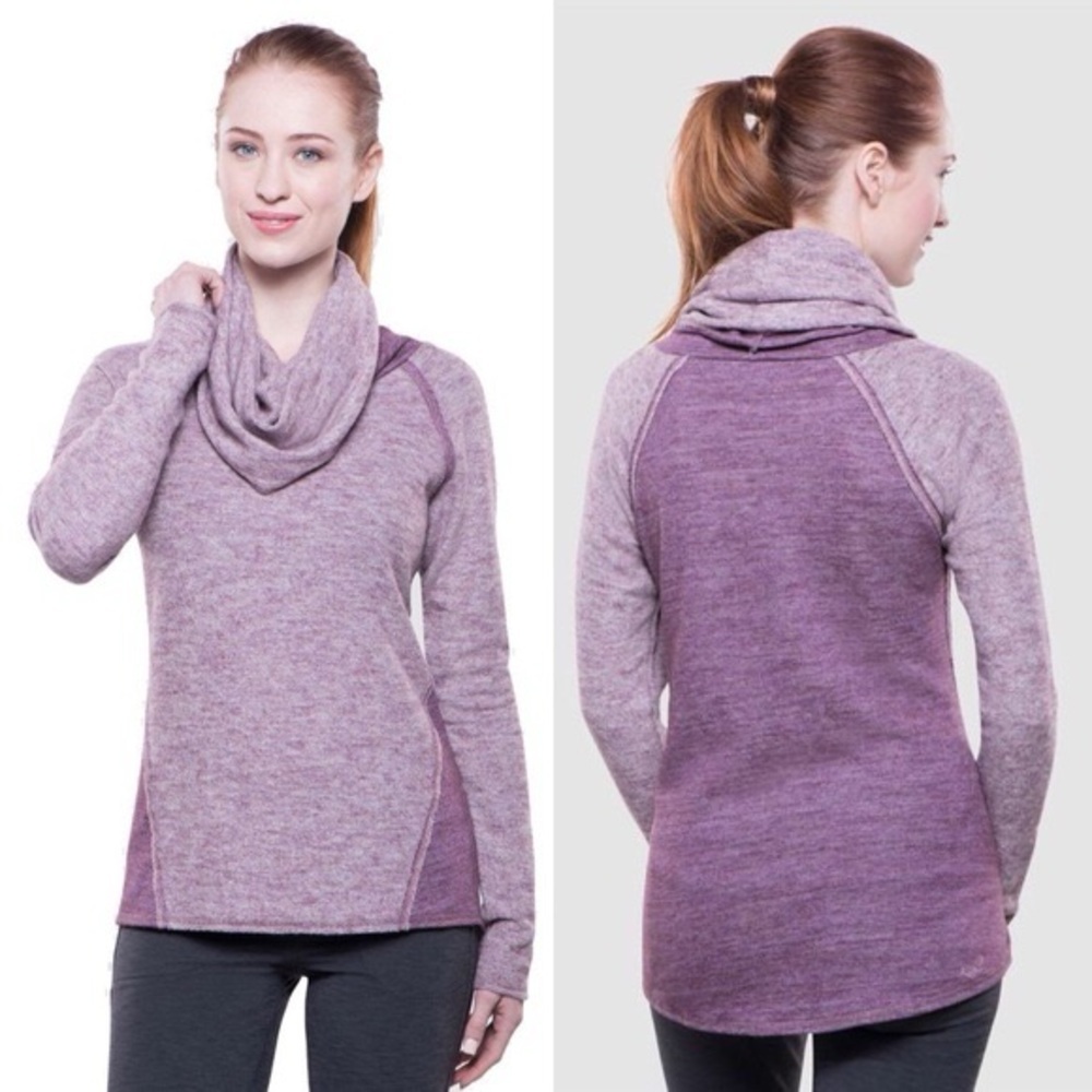 Kuhl Pullover Sweater Nova Cowl Neck Lightweight Knit Purple Pink Small Raglan
